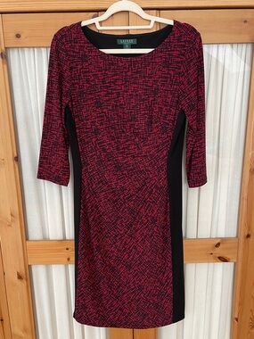 Lauren Ralph Lauren Red Patterned Sheath Dress with Black Panels